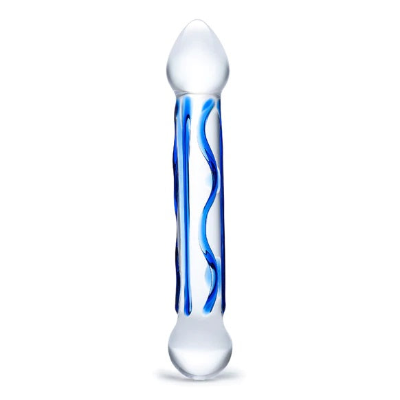 Glas 6.5 Inch Full Tip Textured Glass Dildo Blue