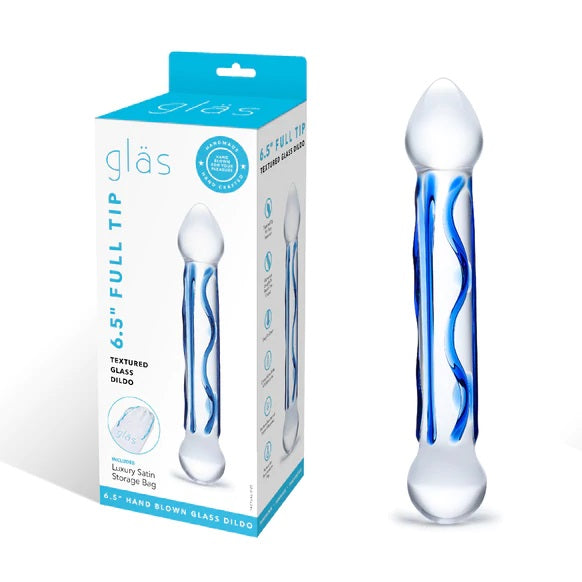 Glas 6.5 Inch Full Tip Textured Glass Dildo Blue
