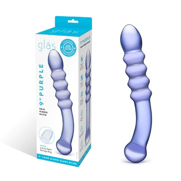 Glas 9 Inch Purple Rain Ribbed Dildo