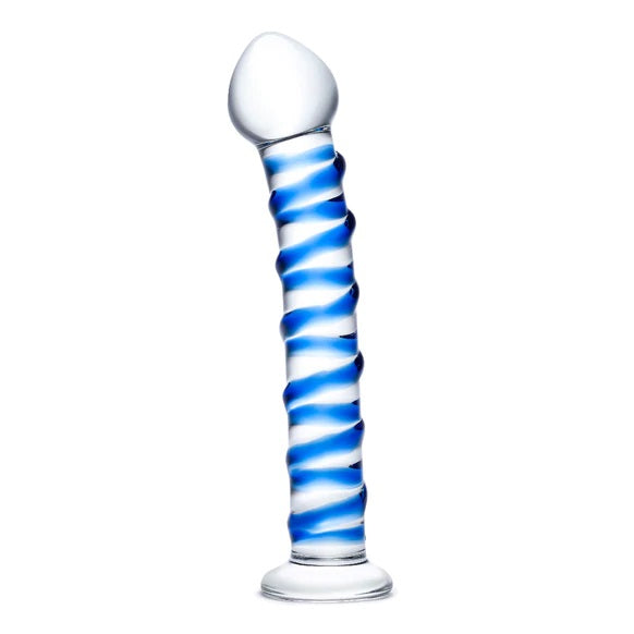 Glas 7.5 Inch Spiral Glass Dildo Blue