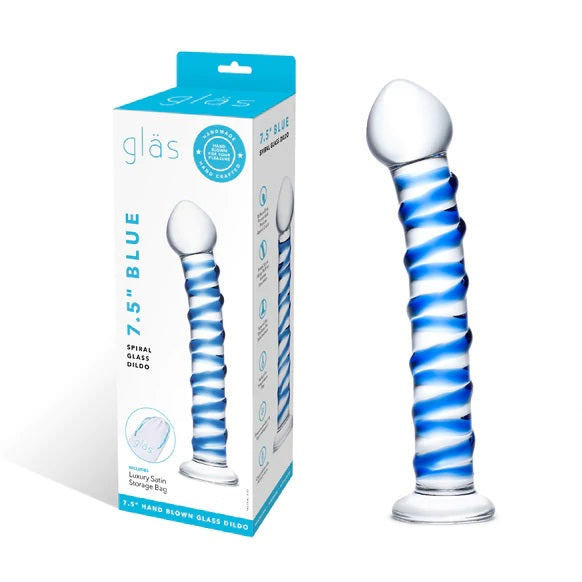 Glas 7.5 Inch Spiral Glass Dildo Blue
