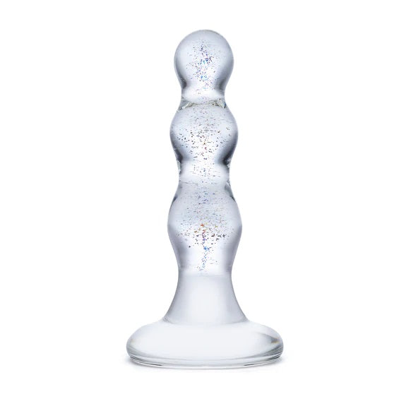 Glas 4 Inch Triple Play Beaded Butt Plug Clear