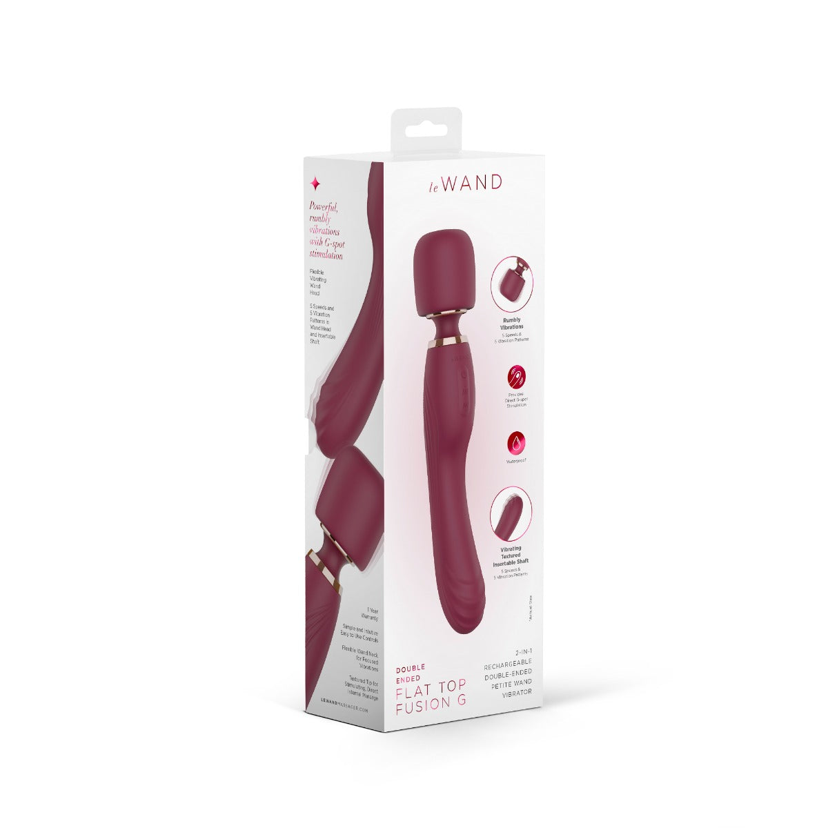 Le Wand Flat Top Fusion G Double Ended Petite Wand Vibrator Wine Red