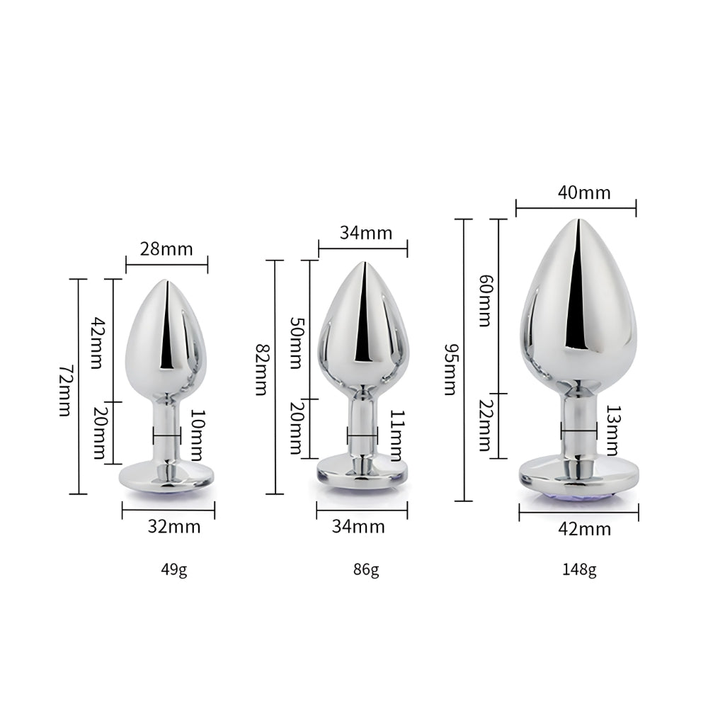 Toosh Silver Metal Butt Plug Set - 3 Sizes with Clear Jewel