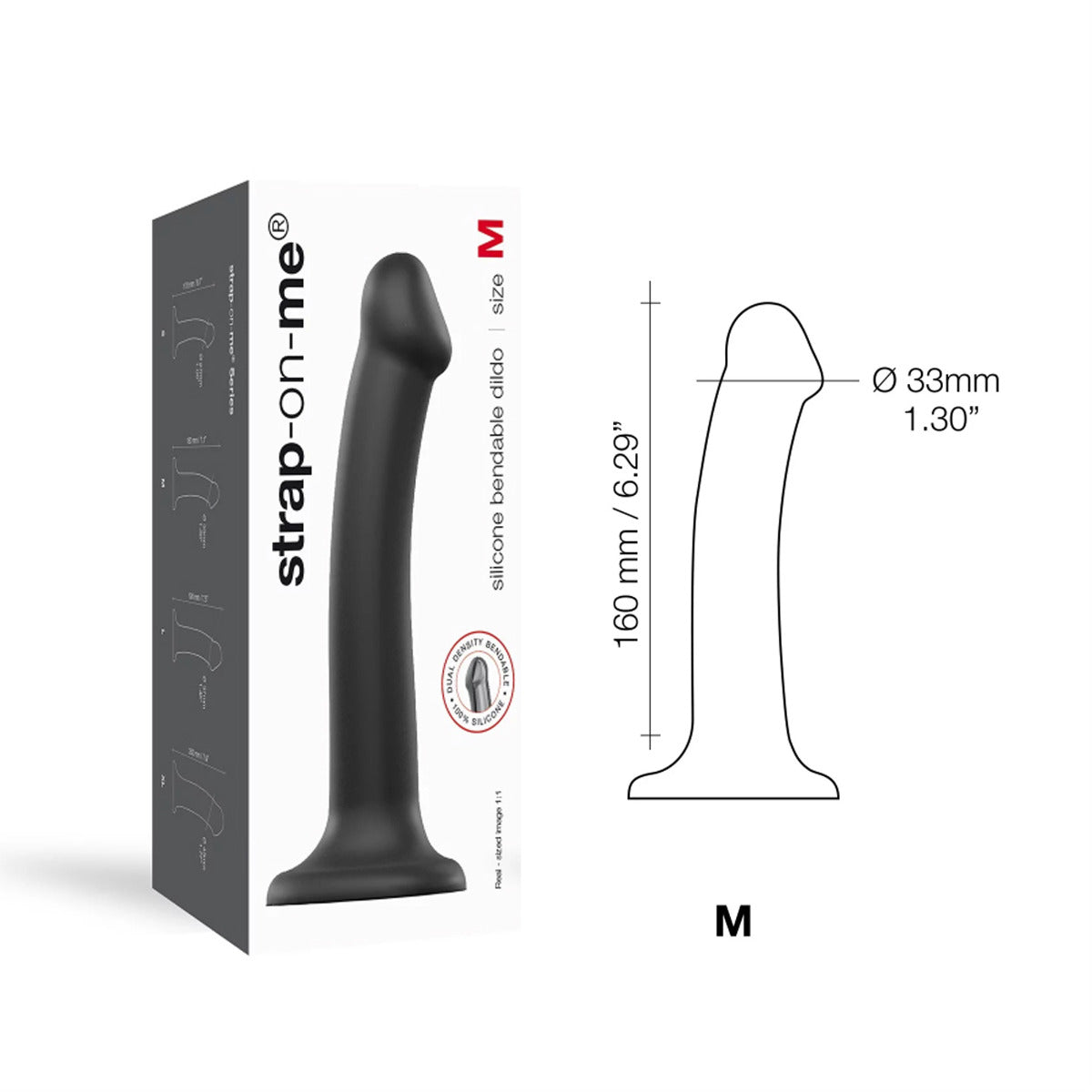 Strap On Me Semi-Realistic Dual Density Bendable Dildo Black - M