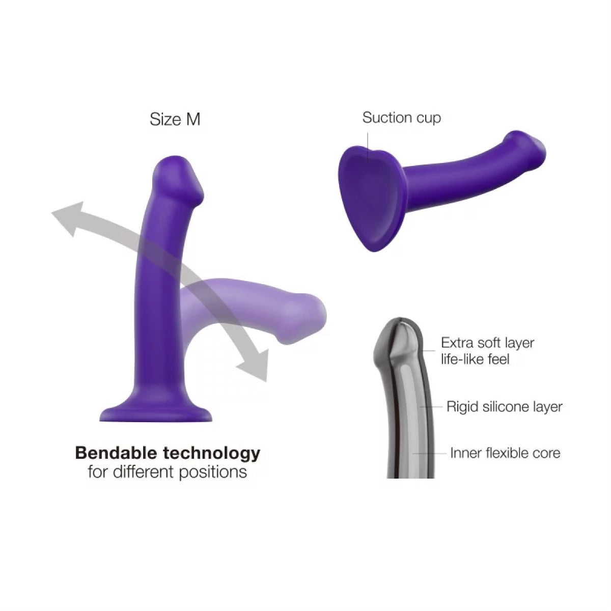 Strap On Me Semi-Realistic Dual Density Bendable Dildo Purple - M