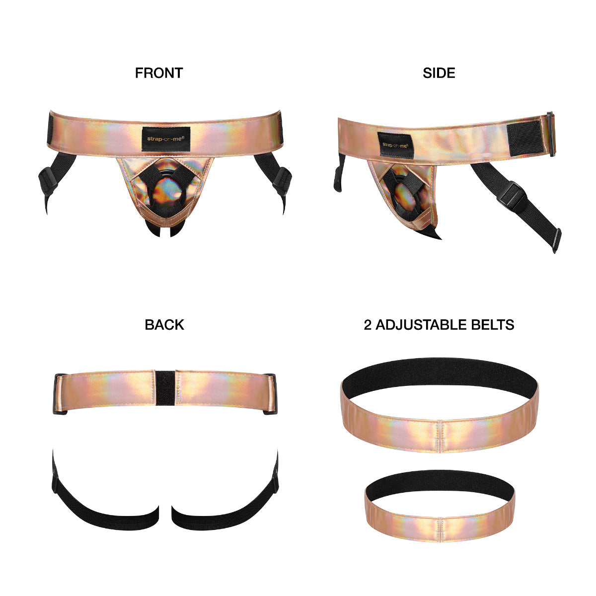 Strap On Me Leatherette Harness Curious - Rose Gold Holographic