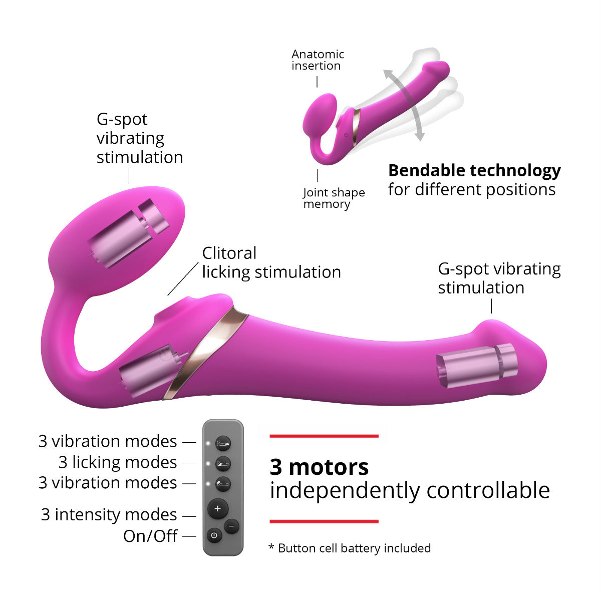 Strap On Me Multi Orgasm Bendable Strap-On - S - Fuchsia