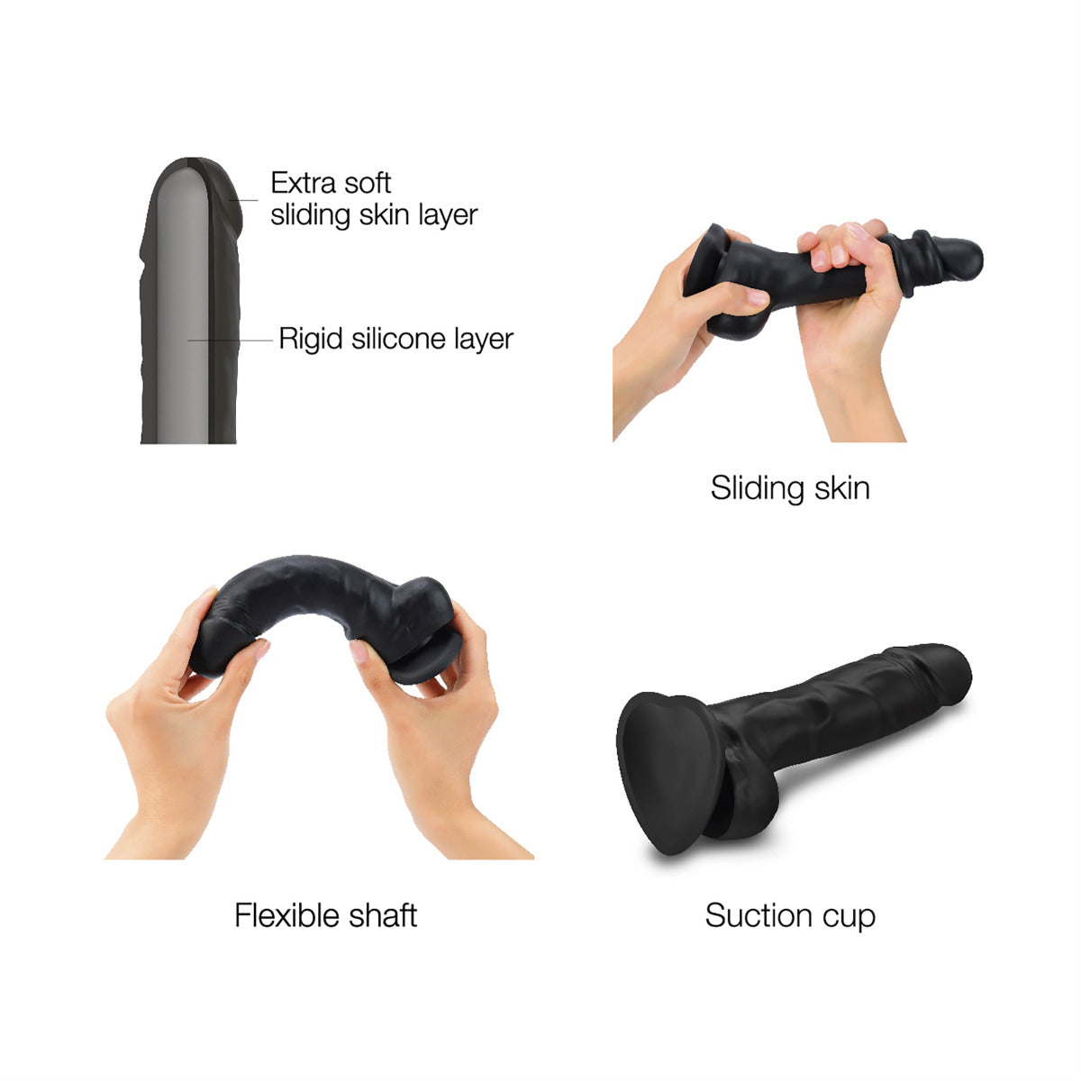 Strap On Me Sliding Skin Realistic Dildo - Black - XL