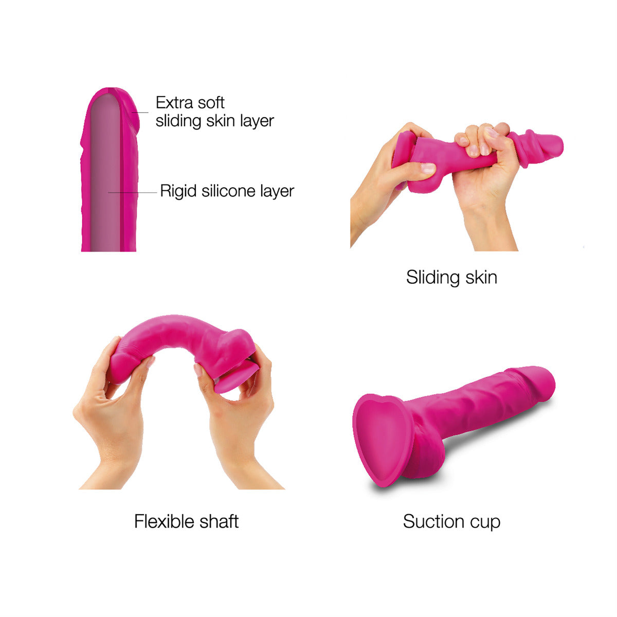 Strap On Me Sliding Skin Realistic Dildo - Fuchsia - M