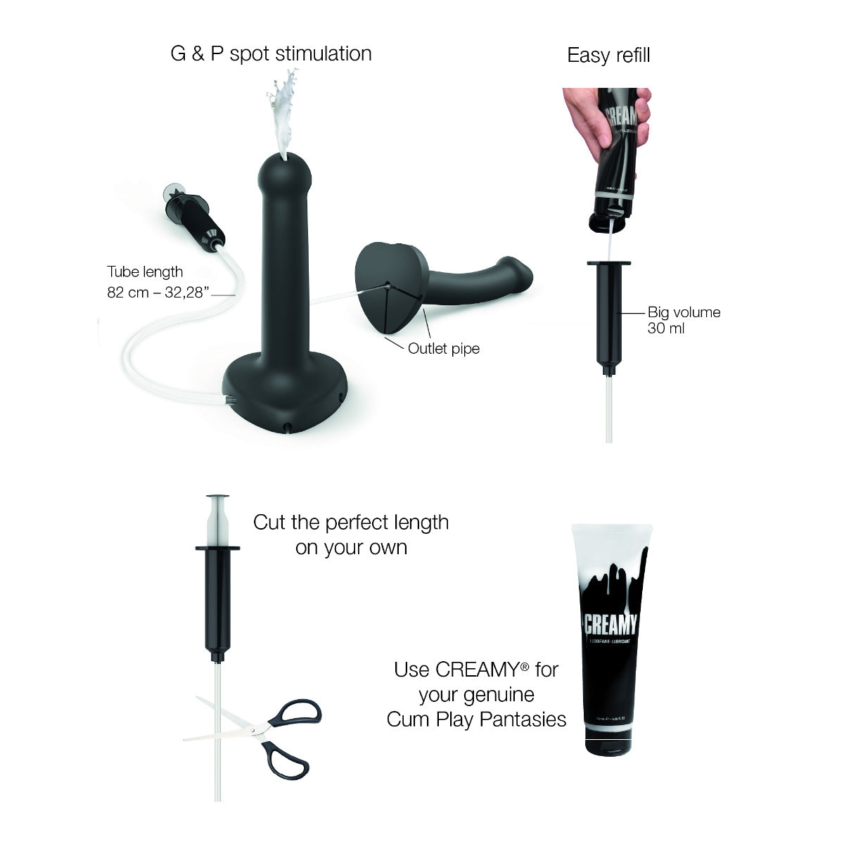 Strap On Me Squirting Cum Dildo Semi-Realiste Black - L
