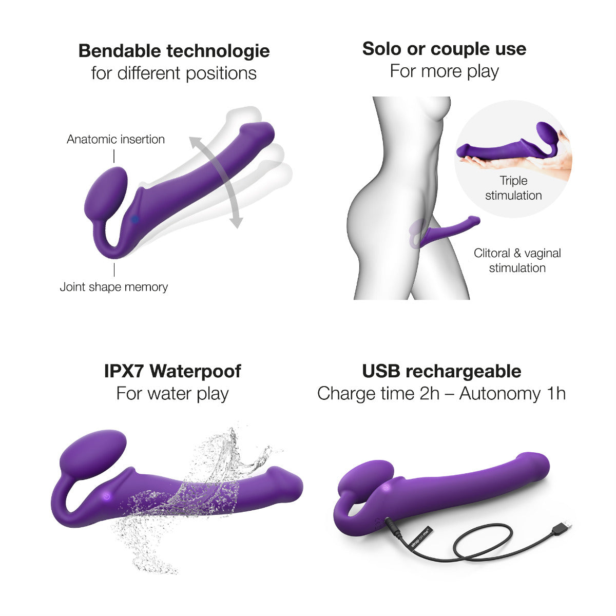 Strap On Me Vibrating Bendable Strap-On - M - Purple