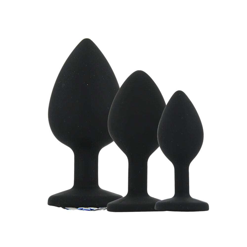 Toosh Black Silicone Butt Plug Set - 3 Sizes with Clear Jewel