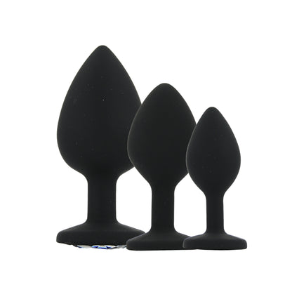 Toosh Black Silicone Butt Plug Set - 3 Sizes with Clear Jewel