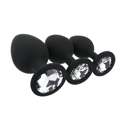 Toosh Black Silicone Butt Plug Set - 3 Sizes with Clear Jewel