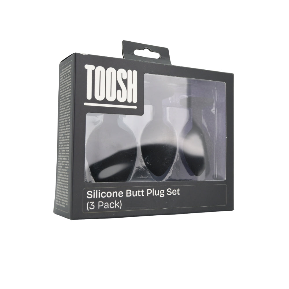 Toosh Black Silicone Butt Plug Set - 3 Sizes with Clear Jewel