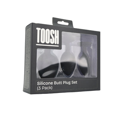 Toosh Black Silicone Butt Plug Set - 3 Sizes with Clear Jewel