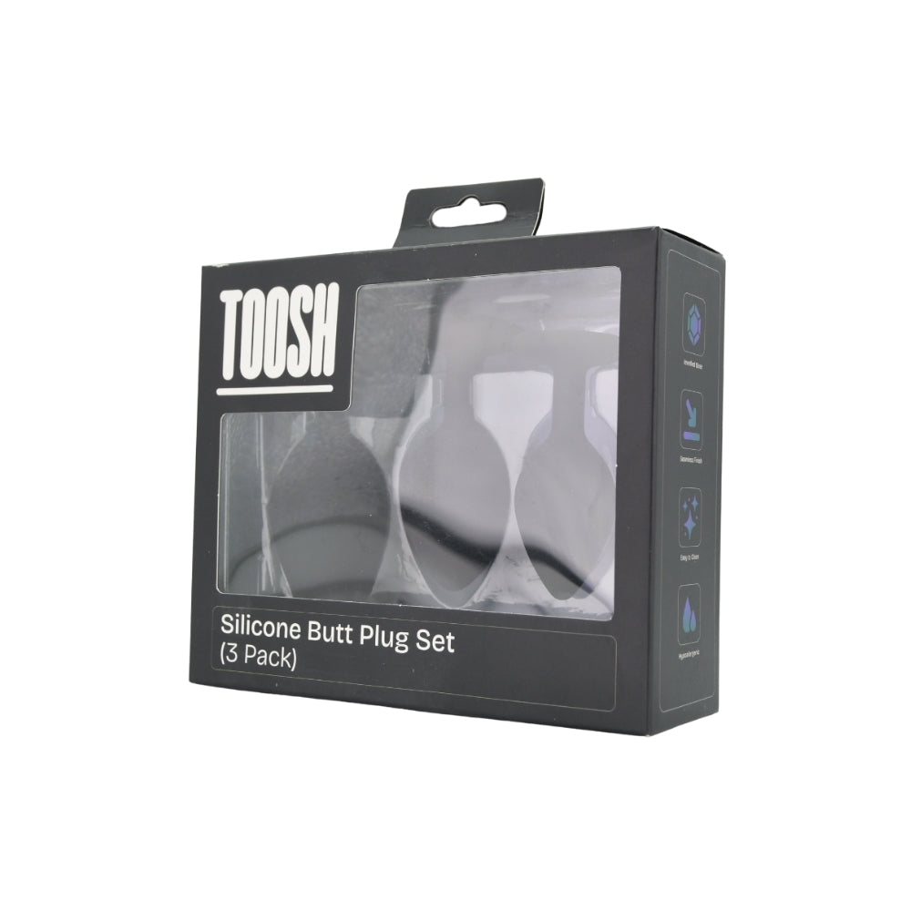 Toosh Black Silicone Butt Plug Set - 3 Sizes with Clear Jewel