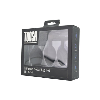 Toosh Black Silicone Butt Plug Set - 3 Sizes with Clear Jewel