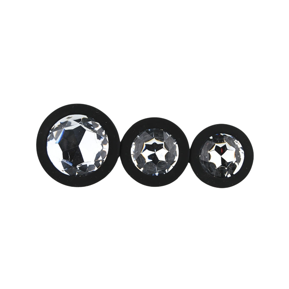 Toosh Black Silicone Butt Plug Set - 3 Sizes with Clear Jewel