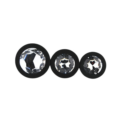 Toosh Black Silicone Butt Plug Set - 3 Sizes with Clear Jewel