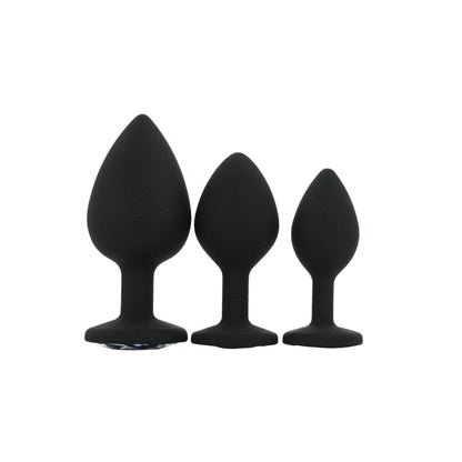 Toosh Black Silicone Butt Plug Set - 3 Sizes with Clear Jewel